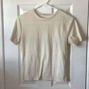 Cream Ribbed Short Sleeve Top